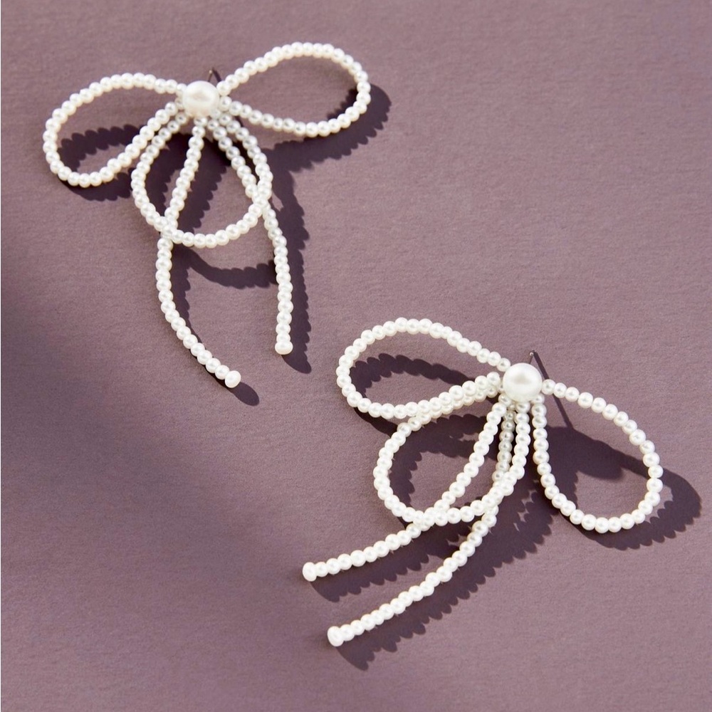 Anthropologie White Pearl Bow Earrings
